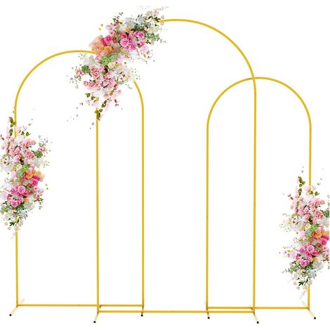 Arche Mariage, Lot de 3 Supports D'arche Dorés en Métal de 1,8 m/1,5 m/1,2 m Support de Fond Arche pour Décoration de Mariage, Anniversaires, Remises de Diplômes, Fêtes, Cérémonies, Célébrations (1/5)