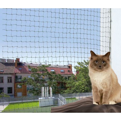 Filet de protection renforcé 2 x 1,5 m en nylon vert olive pour chat – Résistant aux morsures et aux UV – Installation facile avec crochets – Trixie