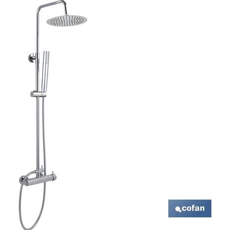 COFAN columna ducha con grifo monomando 80- 1.40 , Columna de ducha con grifería monomando cromada. El cabezal de la ducha extraplano está fabricado en acero inoxidable 304 y es an (1/5)