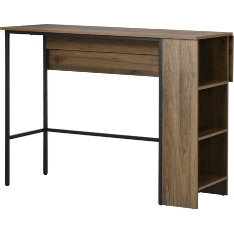 Ilot central de bar avec plateau latéral rabattable et 3 étagères, 120 x 76 x 91,4 cm, marron
