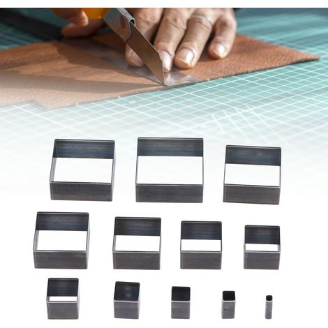Handgestanzte quadratische Stanzformen, 12-teilig, Stanzformensatz für Leder 5-60 mm, quadratische handgestanzte Stanzformen (1/5)