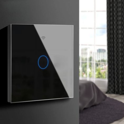interrupteur intelligent,WiFi connecté Interrupteur tactile Compatible avec Tuya Smart Life App, Alexa, Google Home, fonction de synchronisation de la télécommande (1 Gang 1 Voie, le noir) (1/5)