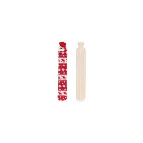 Bouillotte longue – 72 cm – 2000 ml – Housse rouge motif faon – Chauffe-dos (1/5)