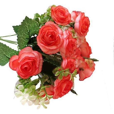 bouquet de 15 roses artificielles en soie synthétique pour décoration de fête, Noël et mariagerose foncé (1/5)