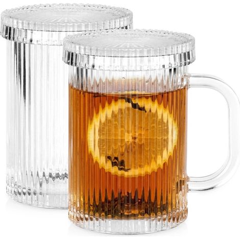 Glass Mugs with Lids, 330ml, Set of 2 (1/5)