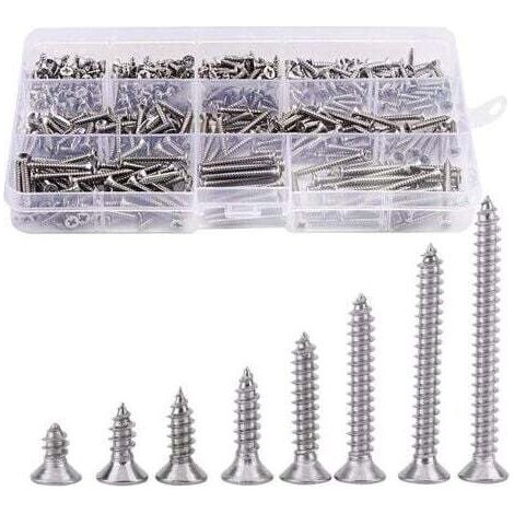 PA Aiperq 400pcs Vis à tête fraisée en Acier Inoxydable Vis à Tête Plat Cruciformes Vis à Bois (1/4)