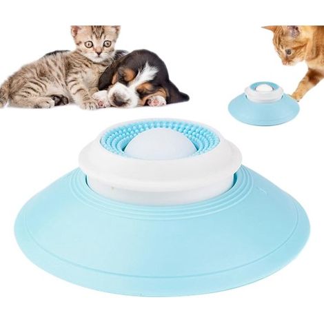 Leckball für Haustiere – 14,5 × 5,5 cm – Leckmatte mit integrierter Kugel – PP-Material – Starker Saugnapf – Geeignet für Katzen und Hunde – Blau, Weiß