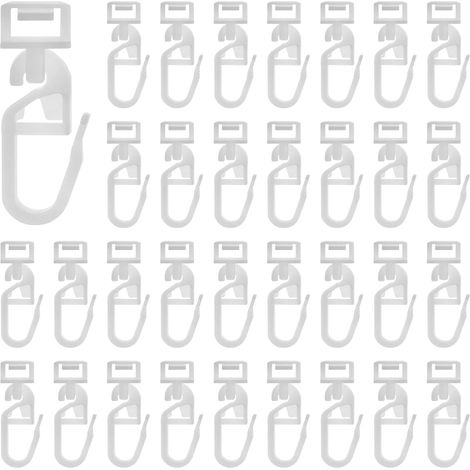 Pack de 60 ganchos para cortinas, para rieles, ganchos para cortinas colgantes, canal de 5,8 a 7 mm, plástico, color blanco, accesorios para caravanas y autocaravanas (1/5)