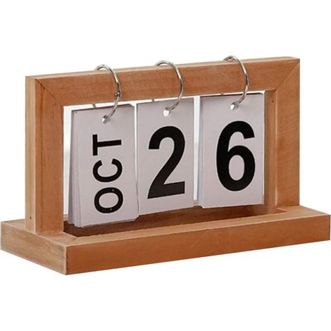 Calendrier de bureau compact avec présentation en bois à une feuille verte (1/5)