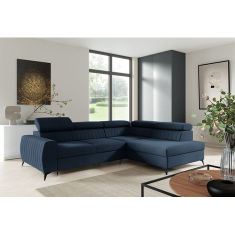 Ecksofa Schlafsofa Sofa TORONTO Stoff Element Blau Ottomane Rechts (1/4)