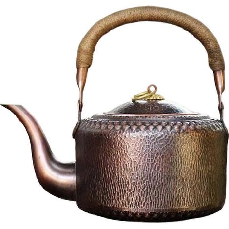 Vintage-Kupferkaffeekanne, handgehämmertes Muster, Wasserkocher mit Deckel und Wasserfilter, handgefertigte Teekanne (1/5)