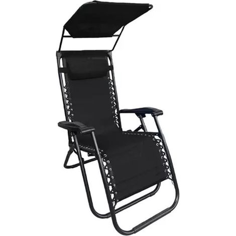 TrAdE Shop Traesio - Sedia Sdraio Con Parasole In Textilene Reclinabile Pieghevole Con Poggiatesta 483015 - Nero (1/3)