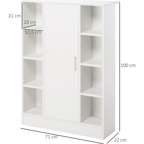 Meuble de salle de bain sur pied Kleankin en bois, avec 8 compartiments ouverts et 1 porte avec étagères réglables, meuble d'appoint multifonctionnel pour cuisine et salon, 71 x 22 x 100 cm, blanc (1/5)