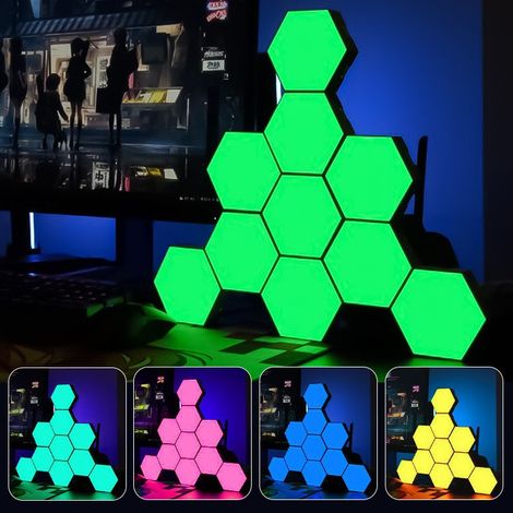 appliques murales hexagonales avec télécommande éclairage RVB commande vocale par application synchronisation musicale lot de 10 (1/5)