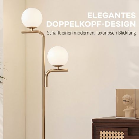 Lampadaire LED moderne, 3 températures de couleur, abat-jour en verre doré, interrupteur au pied, lampe sur pied dorée (1/5)