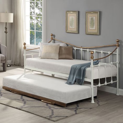 Newnham Classic Victorian Style Living Room Bedroom Metal Day Bed Frame w Trundle (1/5)