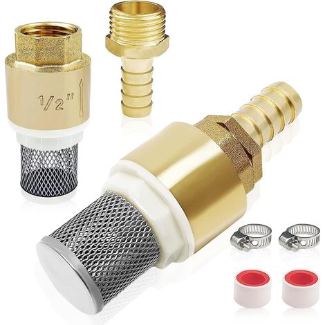 2 Pcs Clapet Anti-Retour 1/2 Pouce Laiton,Laiton Clapet Anti-Retour Avec Crépine,Crépine D’aspiration Filtre En Acier,Anti Retour Irrigation,Vanne Pied Pour Pompe,Tuyaux,Irrigation Jardin