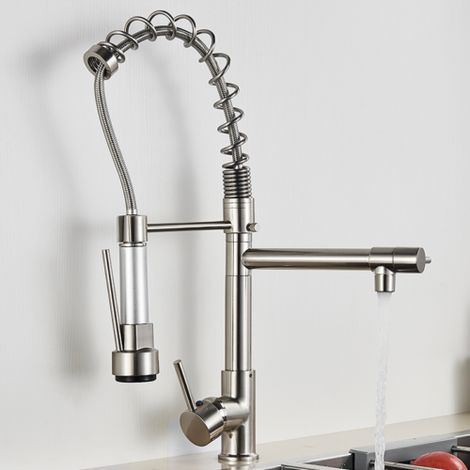 Kitchen Sink Mixer Taps Pull Down Spray Spout Brass Monobloc Kitchen Tap Chrome with Pull Out Spray High-Arch Spout Kitchen Tap