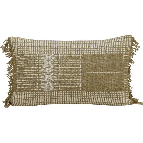 Housse de coussin en Tissage naturel frangé rebrodé d’un motif graphique MELKI (1/5)
