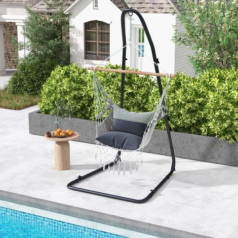 Support pour Fauteuil Suspendu 195-235cm Cadre en Acier avec Crochet de Sécurité Pieds Antidérapants sans Hamac Noir (1/2)