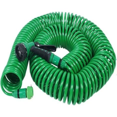Pistola de agua para lavado de autos con tubo de resorte de 15 m, 8 funciones y boquilla, manguera de jardín flexible, portátil y expandible de 50 pies. (1/4)