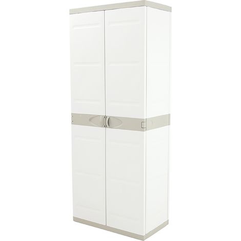 Pegane – Armoire de jardin en résine beige 2 portes – Dimensions 70 x 41 x 176 cm – 4 étagères réglables – Utilisation intérieure/extérieur