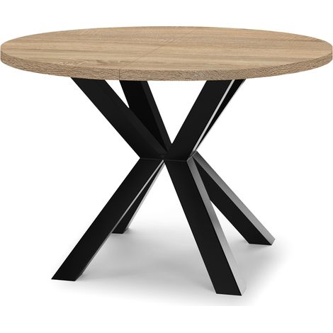 Table de salle à manger ronde extensible RAL avec pieds en bois, style loft, industriel, diamètre : 110 / 160 cm, couleur : sonoma / noir (1/4)
