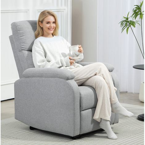 Fauteuil relax 69x91.5x103 cm gris en polyester avec dossier inclinable et repose-pieds (1/3)