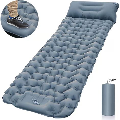 Matelas gonflable léger et portable, anti-humidité pour le camping, voyage en voiture, sieste, rangement extérieur, tente, matelas gonflable à séchage rapide (gris)