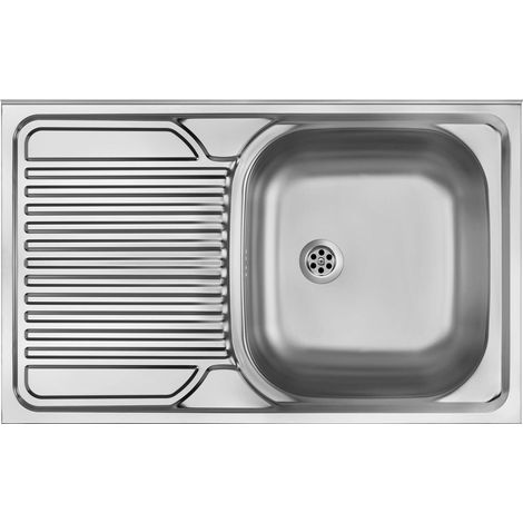 Lavello cucina da appoggio in acciaio inox con 1 vasca e gocciolatoio sinistro 80x50 cm finitura inox - Tavo