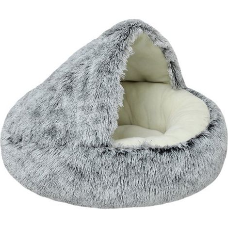 Panier grotte pour chat - 50 cm - apaisant et anti-anxiété - pour petits chiens et chats - forme donut - gris (1/3)