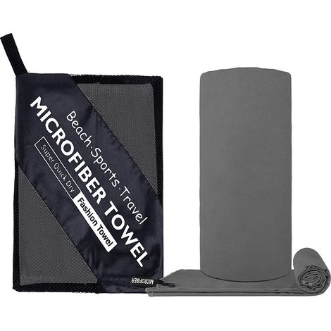 Serviette de Sport en Microfibre à Séchage Rapide 76x152 cm – Serviette de Yoga et Natation Double Face, Ultra Absorbante et Compacte pour Fitness, Voyage et Plage, Gris Foncé-x