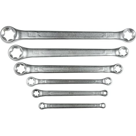 SW-Stahl 01560L Doppelringschlüssel-Satz E-Profil, E6-E24, 6-tlg. I Schraubenschlüssel für Torx-Schrauben I Außen-TX Stern I Ringschlüssel-Set I Ringschraubenschlüssel I Doppel-Schraubenschlüssel