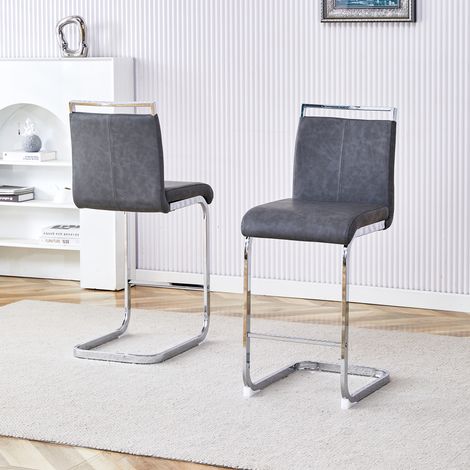 Lot de 2 tabourets de bar haut de gamme gris nordique, pour restaurant, cuisine, terrasse et chaise d’invité de bureau (gris+PU), convenant à de multiples usages