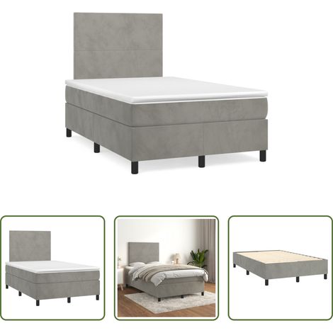 Matelas à ressorts ensachés - Sommier à lattes de lit et matelas gris clair 120x190cm velours (1/5)