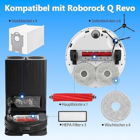 Lot de 20 accessoires pour Roborock Q Revo / P10 【Pas pour Q Revo S/Pro/Maxv】1 brosse principale, 3 filtres Hepa, 6 brosses latérales, 4 lingettes, 4 sacs à poussière, 1 tournevis, 1 (1/5)