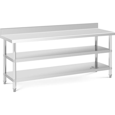 Table de travail acier inoxydable table de travail en inox adossée avec dosseret 200 x 60 x 16,5 cm 235 kg 2 tablettes