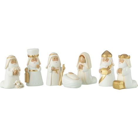 Crèche de Noël 7 Santons "Scène Nativité" 6cm Blanc & Or