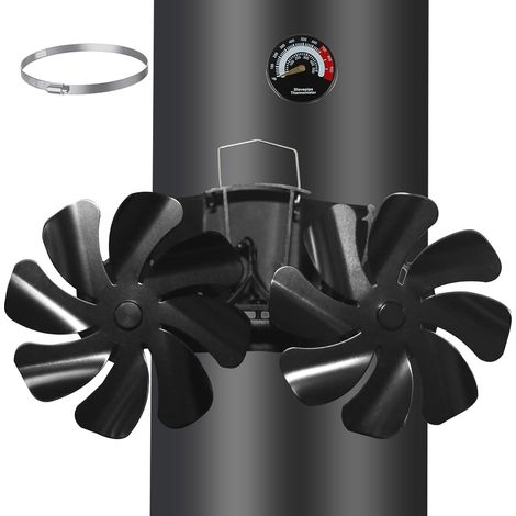 Ventilateur de cheminée magnétique, sans électricité, avec 16 pales, ventilateur de cheminée silencieux, pour bois, bois de chauffage, foyer, tuyau de poêle avec thermomètre et 1 pièce (1/5)