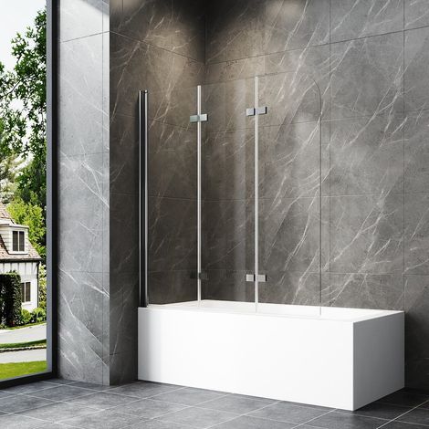 130x140cm Badewannenaufsatz 3-teilig Duschwand für Badewanne Duschtrennwand für Badewanne Duschwand Badewanne Faltwand Duschabtrennung Badewanne, 6mm ESG Glas