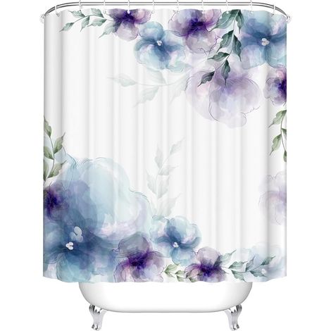 Bâche de bain en polyester imperméable avec 12 crochets, motif peinture à l'encre bleu-violet, pour salle de bain, 183 x 200 cm, multicolore (1/5)