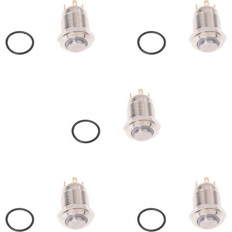 5 x 3V-Drucktaster, Türklingel, blaue LED, 12 mm, silber (1/5)