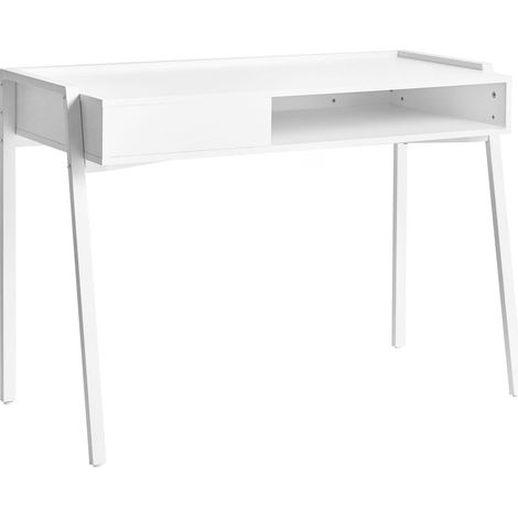 Home Office Desk White Particle Board Iron Legs 107 x 48 cm with Shelf and Drawer Minimalist KOFOTEN