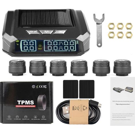 Sistema de monitoreo de presión de neumáticos (TPMS) para camiones con energía solar, pantalla LCD digital externa, advertencia de temperatura y sistemas de alarma de seguridad. (1/5)