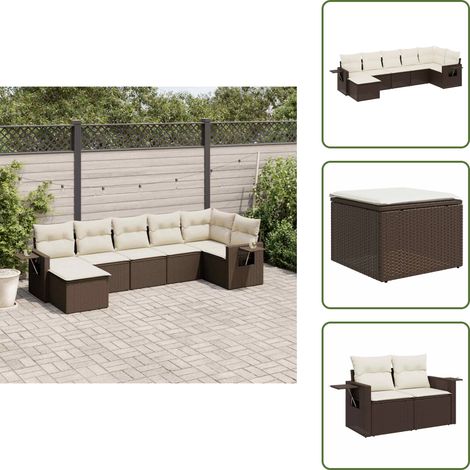 7-tlg. Garten-Sofagarnitur mit Kissen Braun Poly Rattan - Gartenmöbel Set - PE-Rattan Möbel - Outdoor Lounge - Gartenlounge - Esszimmergarnitur (1/5)