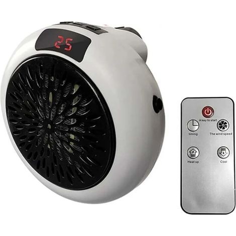 Mini radiateur électrique portable, radiateur électrique en céramique 900W à brancher, thermostat réglable, mini radiateur électrique en céramique avec télécommande (blanc). (1/3)