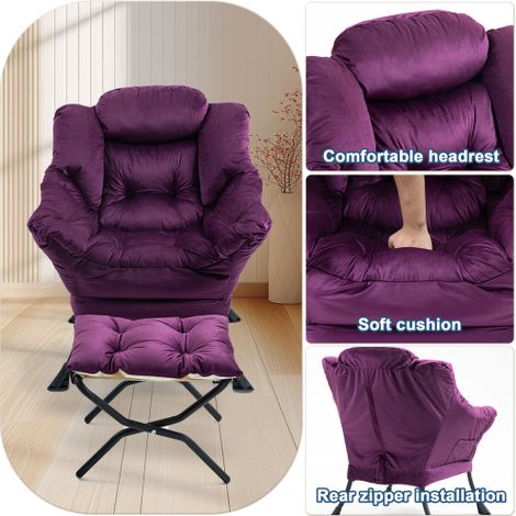 Chaise de détente — Un fauteuil confortable doté d'un repose-pieds pliable et d'une poche de rangement latérale — Adapté pour une utilisation dans les chambres, les salons ou sur les balcons.