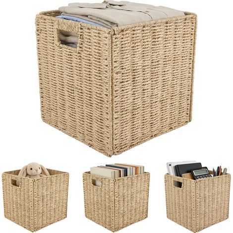 Set di 4 cestini portaoggetti, 30 x 30 x 30 cm, materiale ecologico, design pieghevole, struttura resistente. (1/5)