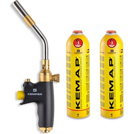 Kemper – Chalumeau soudeur à flamme bi-gaz – 2 bouteilles propane incluses – Allumage piézoélectrique – Température de flamme 2400°C (1/7)