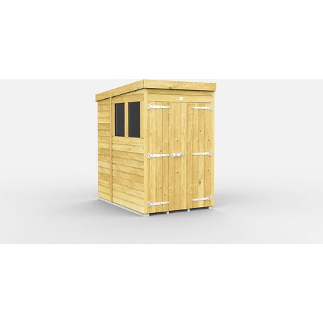 4 x 7 Feet Pent Shed - Double Door With Windows - Wood - L214 x W127 x H201 cm